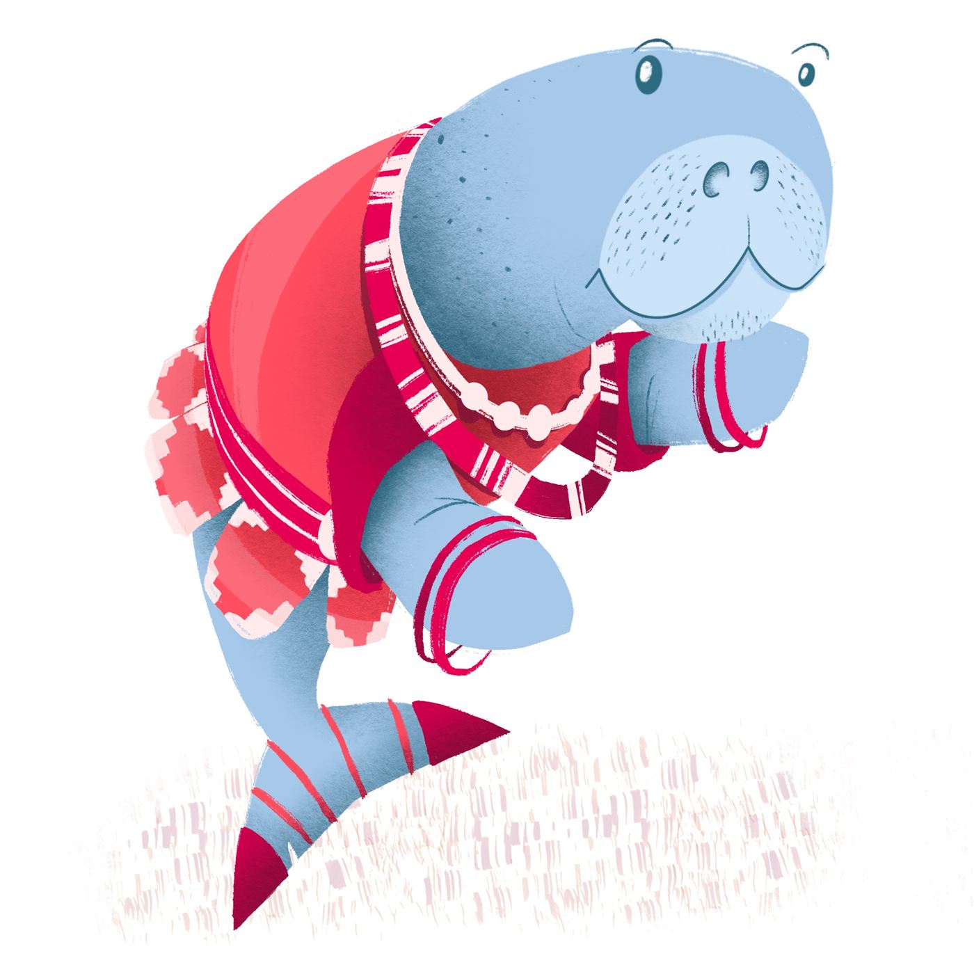 A manatee character in ceremonial dress, Pango's Odyssey cast