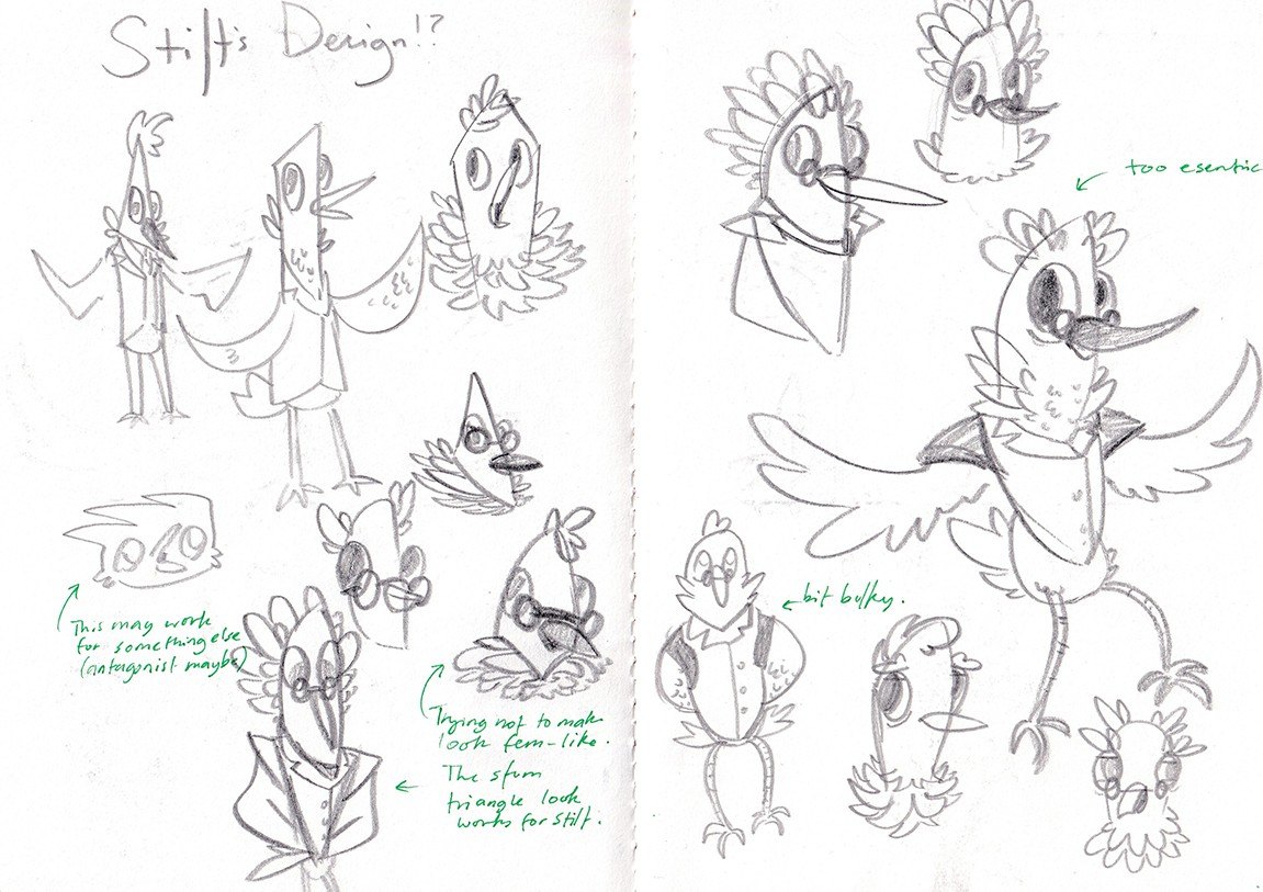 Sketchbook spread exploring Stilt's design, with notes