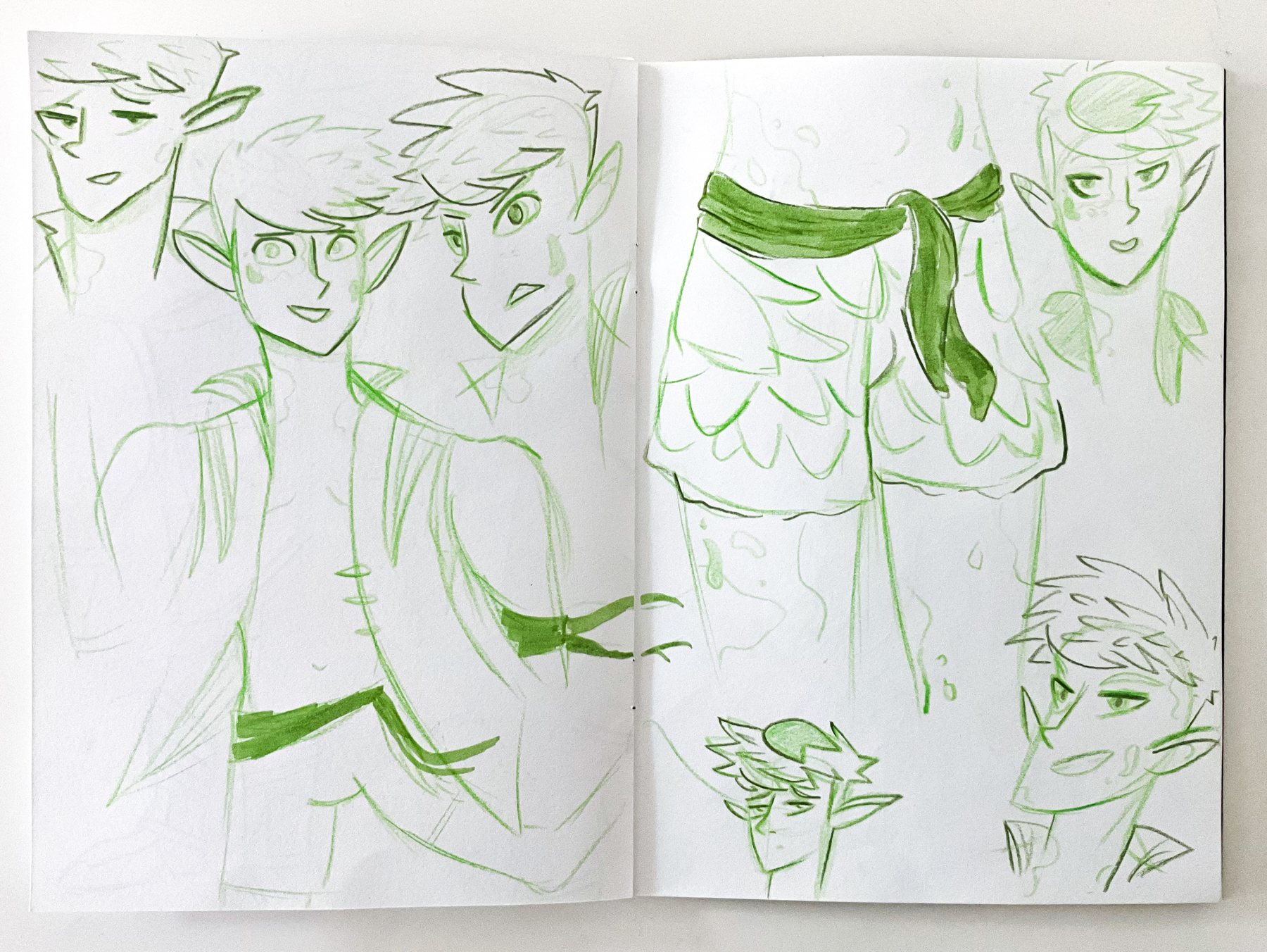 Green pencil sketches of the swamp redesign