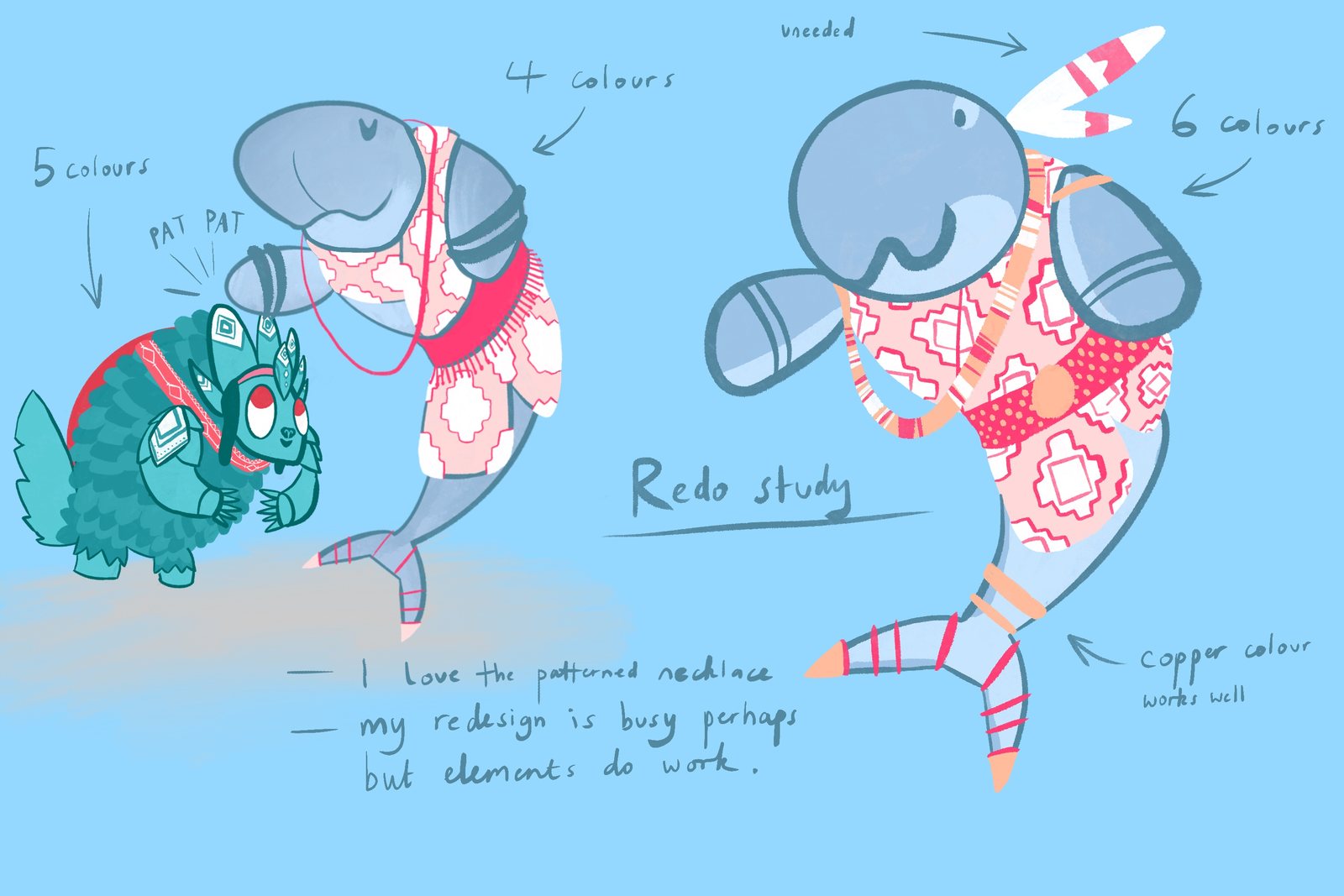 Bo redesign study with colour notes