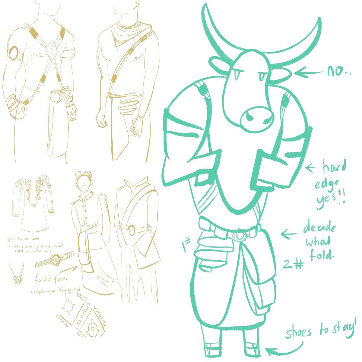 Bundok outfit sketches with design notes