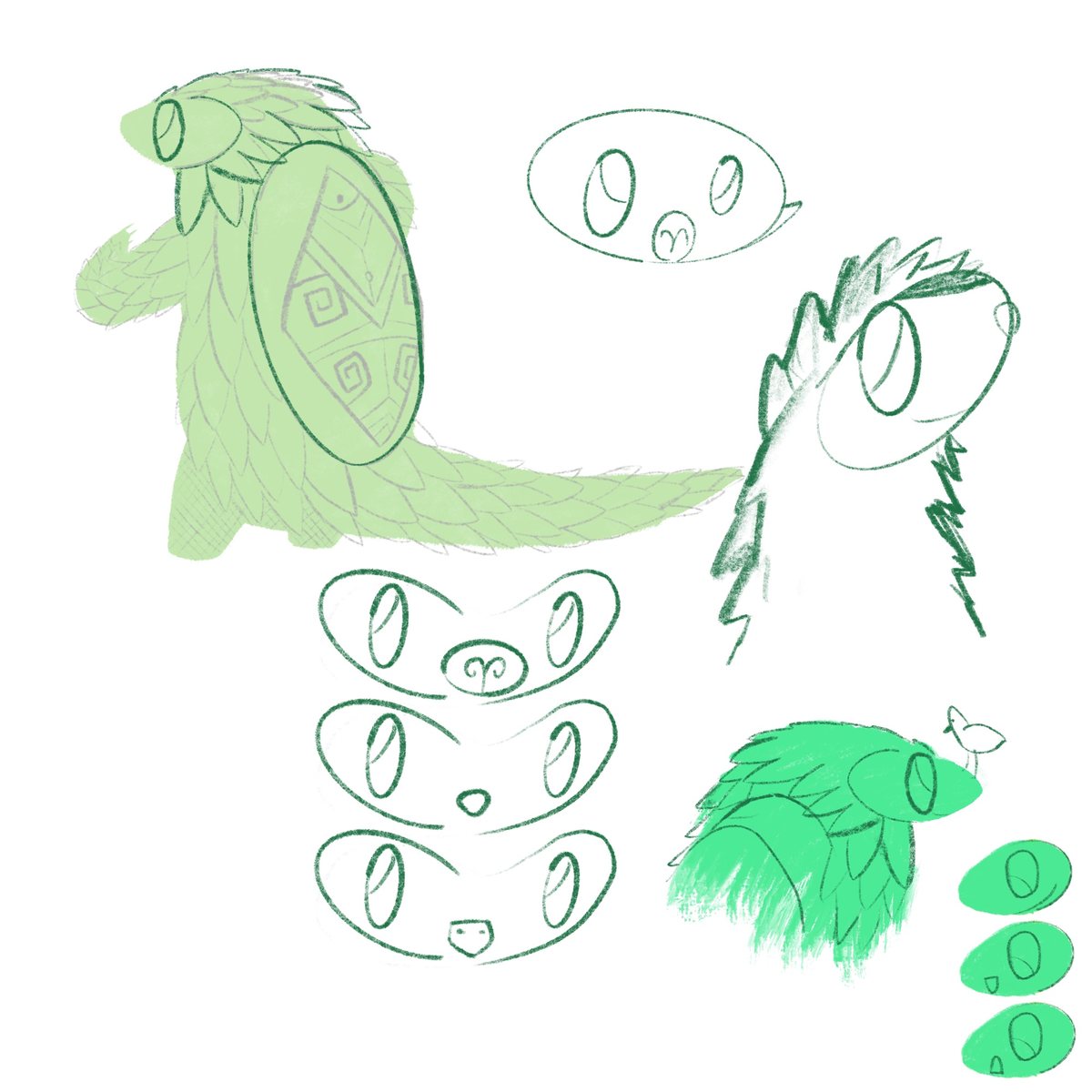 Pango Lo face and shell sketches