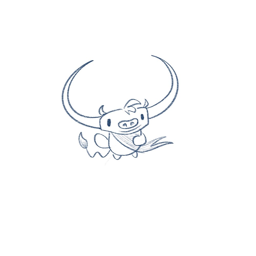 Early sketch of a small bull with large horns