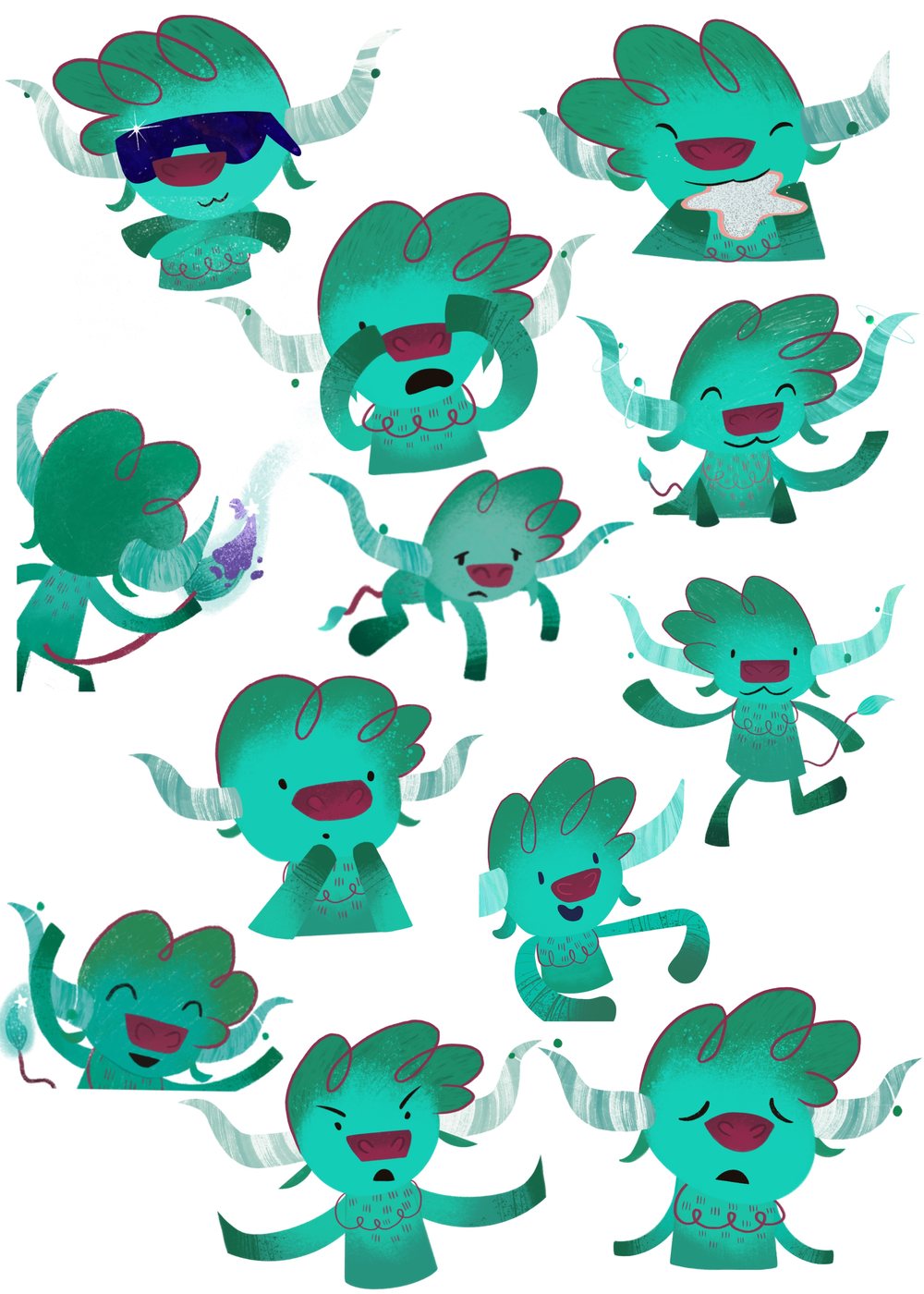 Sheet of the Emerald Taurus in different expressions and poses