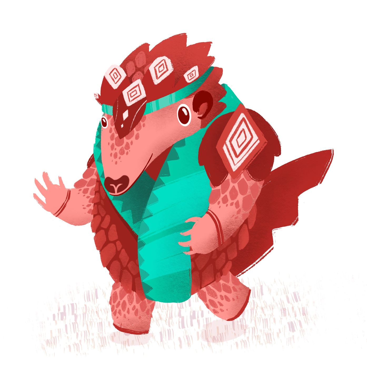 An armoured pangolin character