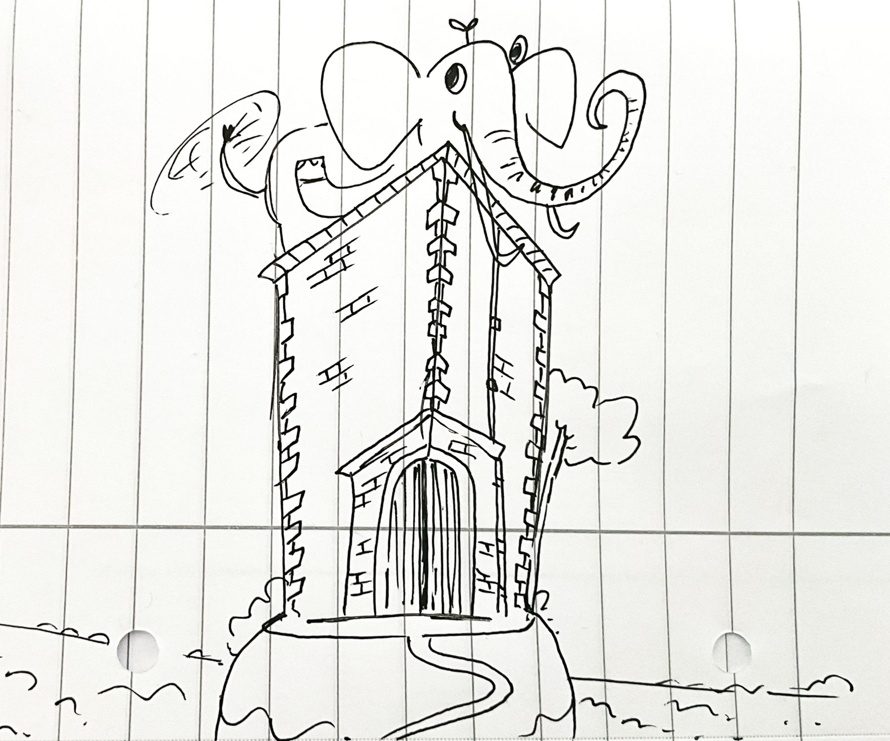 Architectural doodle, an elephant-shaped house